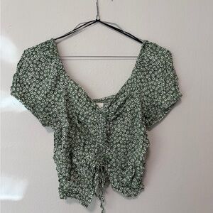 H&M Green Floral Ruched Blouse